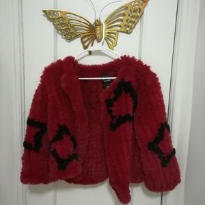 Belle Vere Vegan Faux Fur Jacket -Red/Black Stars 